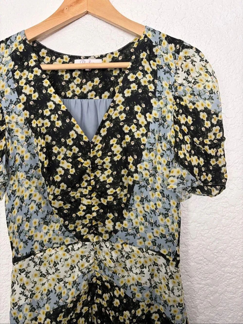 Parker Shelby Silk Floral Blossom Patchwork MIDI Dress Blue Multi Size 2 - Picture 5 of 12